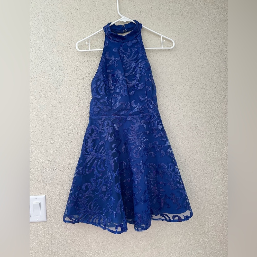 Lulus “Darling Party
Royal Blue Sequin Halter Skater Dress”!
